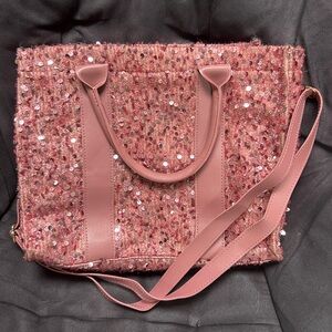 Pink Sequin Crossbody Handbag ~ Medium Size, Ballet-Salmon Color, Sparkly & Chic